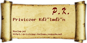 Priviczer Kálmán névjegykártya